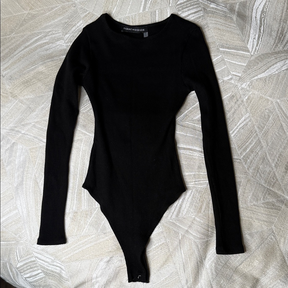 Naked Wardrobe Black Long Sleeve Bodysuit